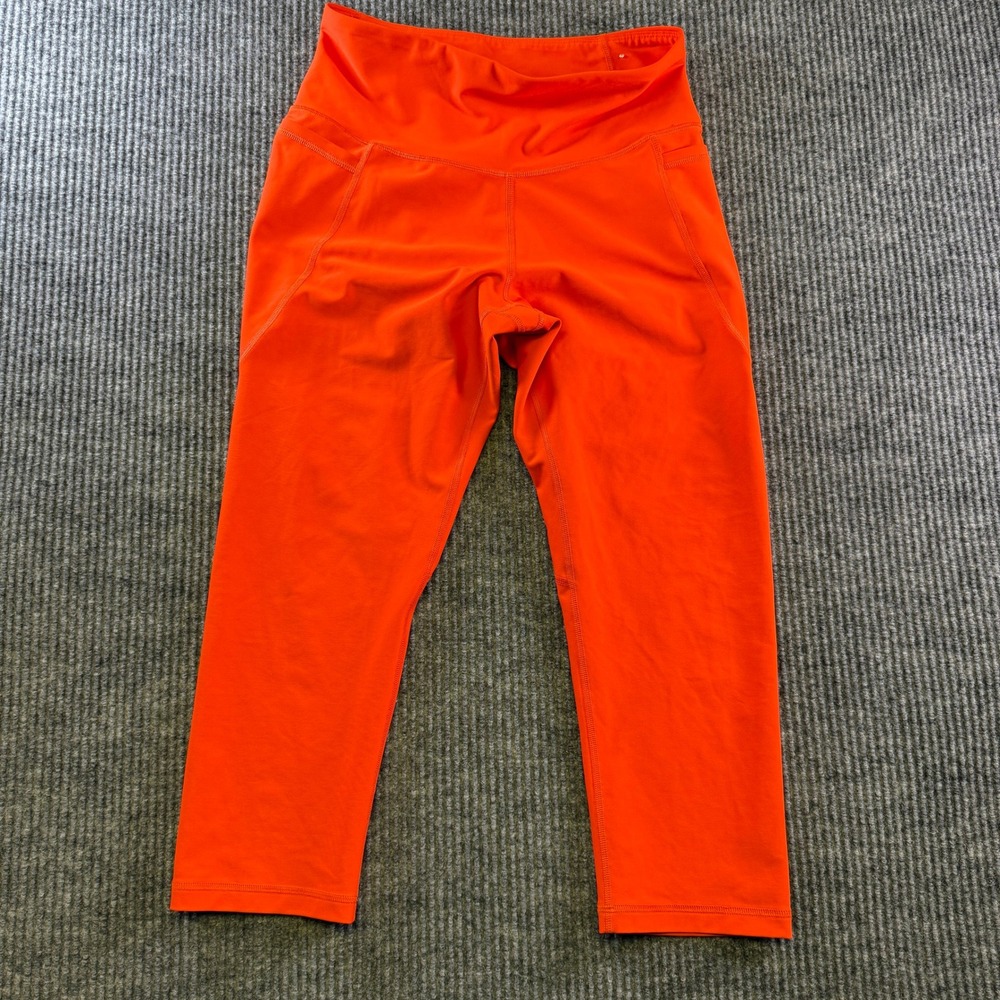 OLD NAVY ACTIVE LEGGINGS L ORANGE POWERSOFT POLYESTER BLEND CROPPED HIGH WAISTED